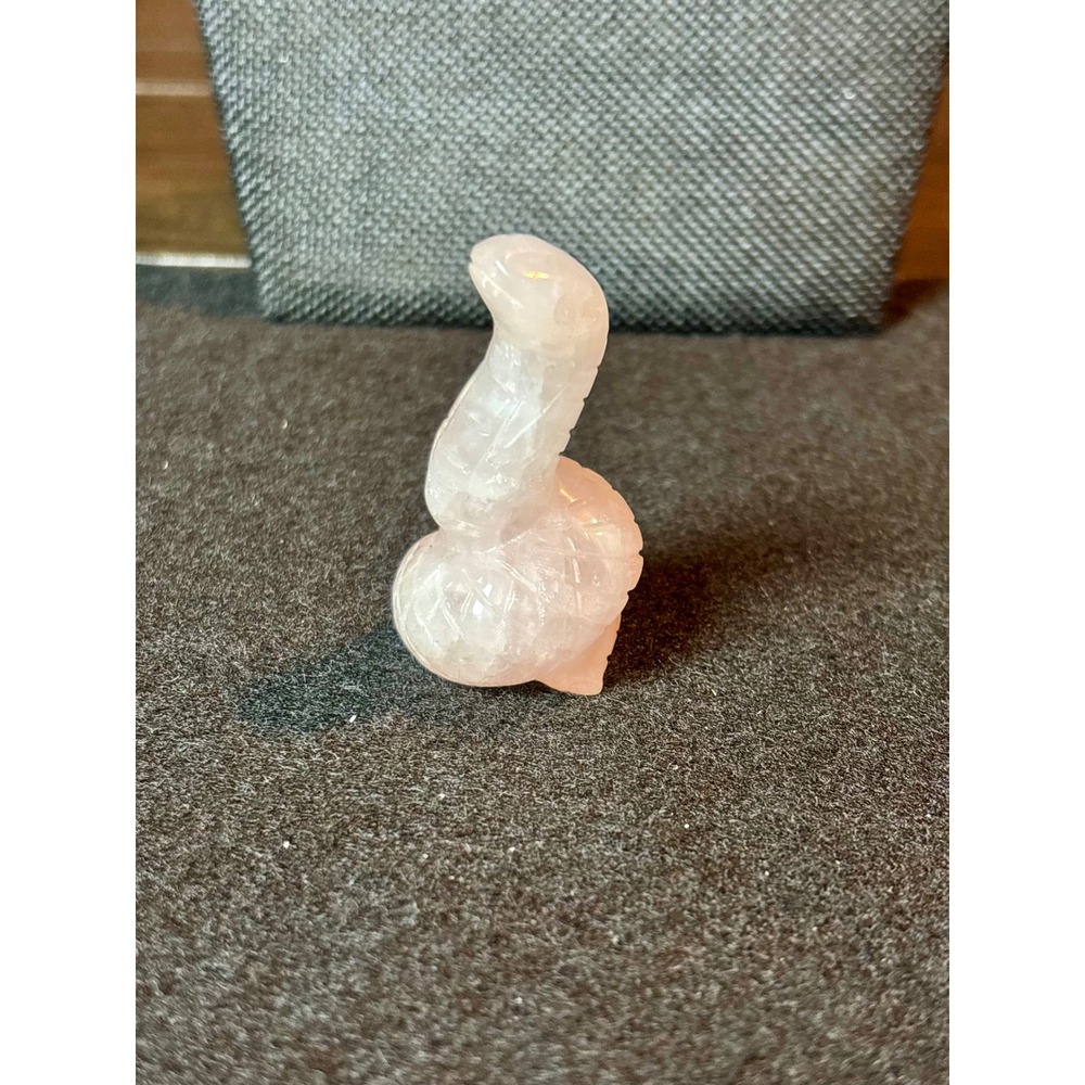 Rose Quartz Snake Figurine Hand Carved Crystal Serpent Cobra Sculpture 2 Inch